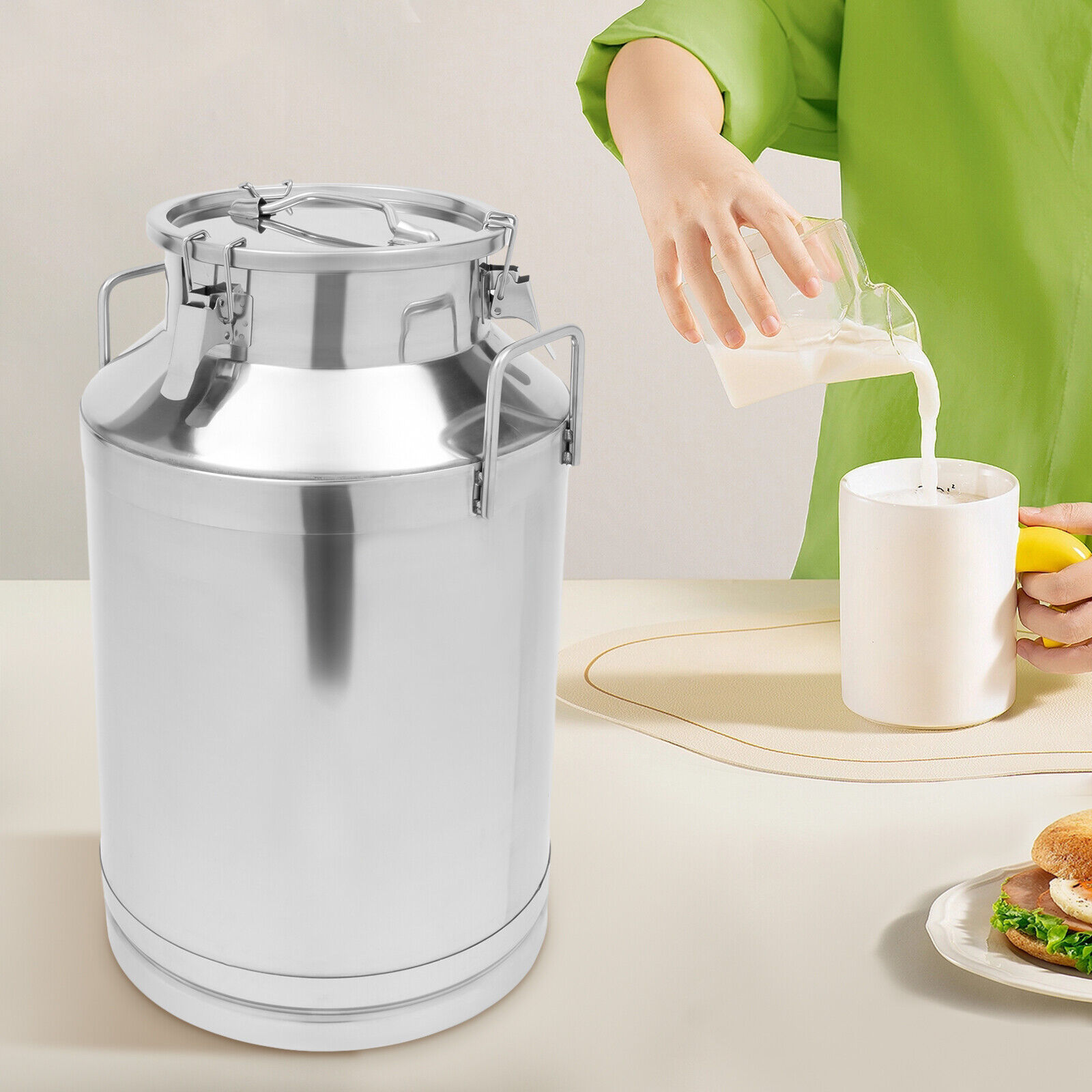 US 60L 15.8 Gallon Stainless Steel Milk Can Barrel Milk Jug Milk Bucket Storage