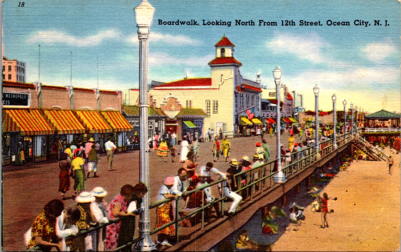 Vintage C. 1940's Boardwalk Scene at 12th St. Ocean City New Jersey NJ Postcard