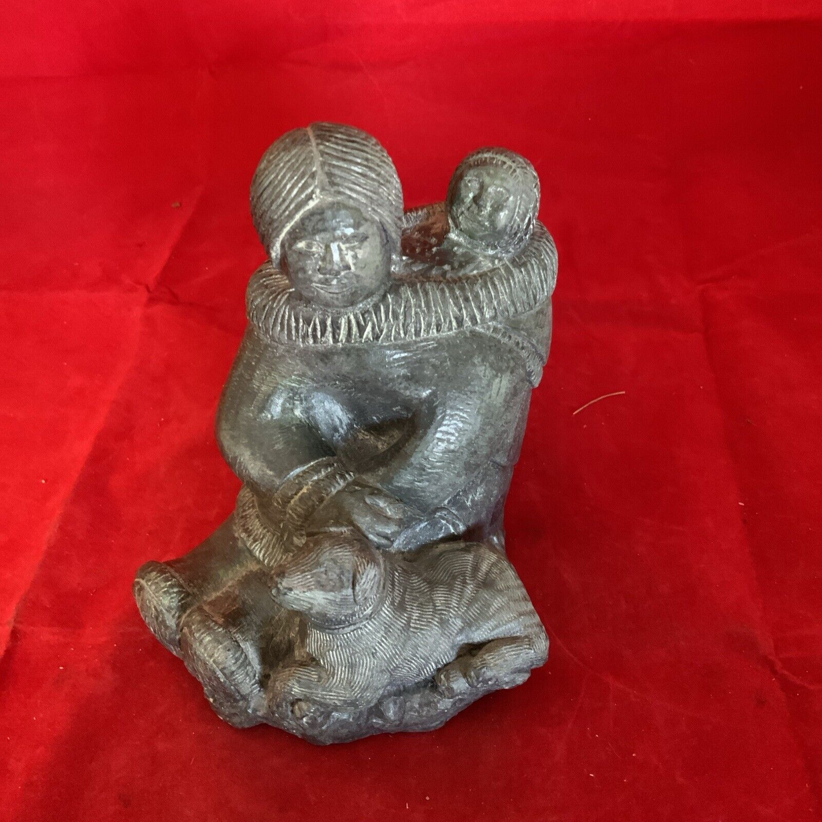 Edmund Wolf Original Art Carved Sculpture Native Inuit Eskimo Family Canada Dog