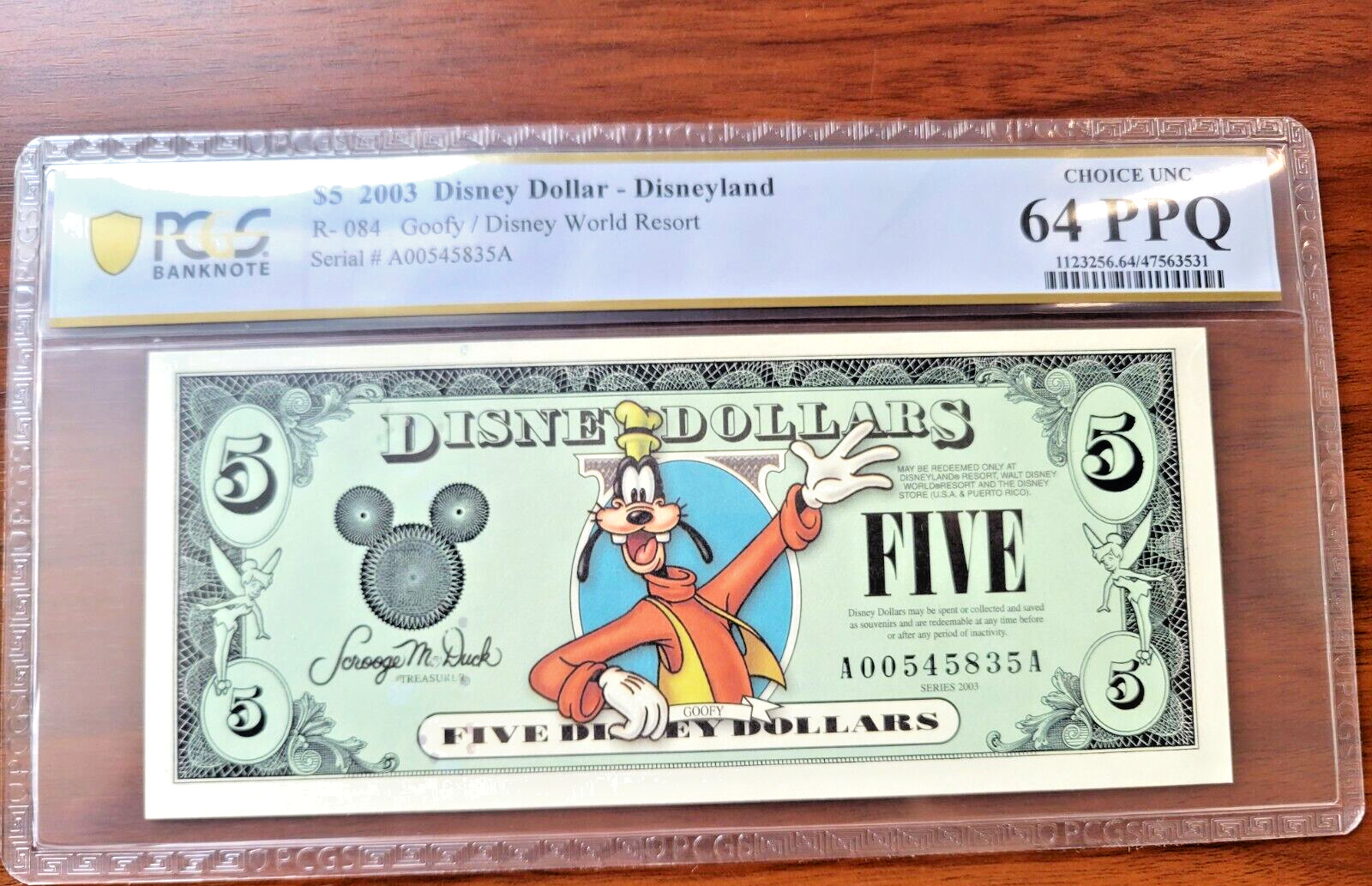 2003 Disney Dollars $5 Bill Goofy