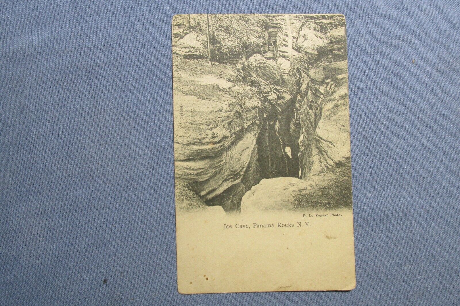 1908 F.L. Yagear b/w Printed POSTCARD ~  ICE CAVE at Panama Rocks New York