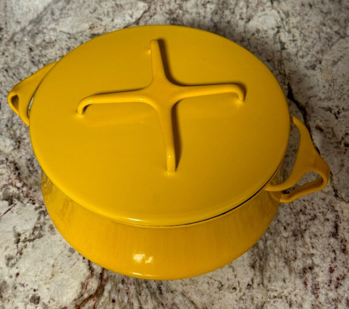 Vintage Dansk France Kobenstyle Yellow Enamel 2 Quart Pot With Lid