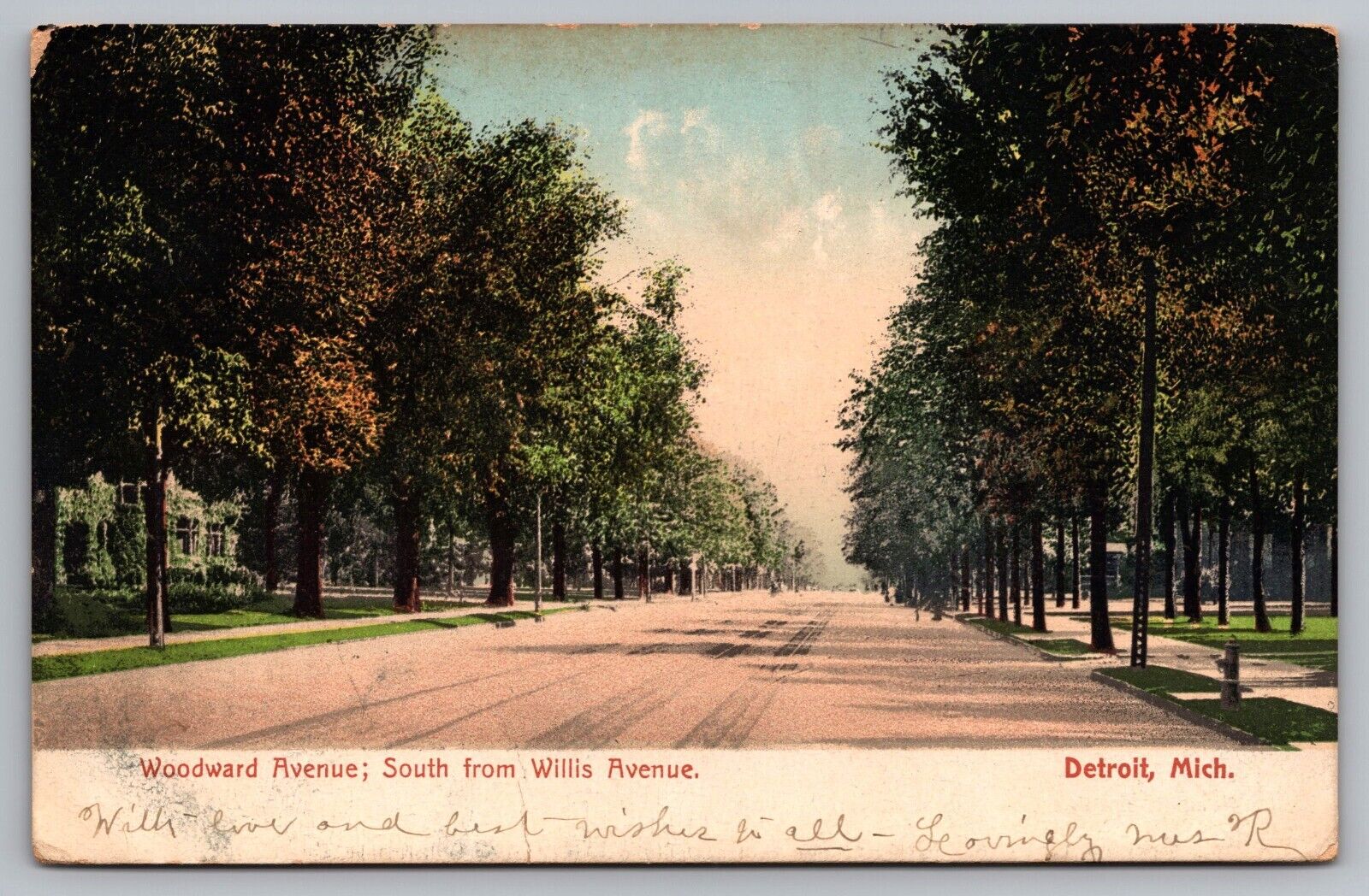 Postcard Woodward Avenue South from Willis Avenue Detroit Michigan MI