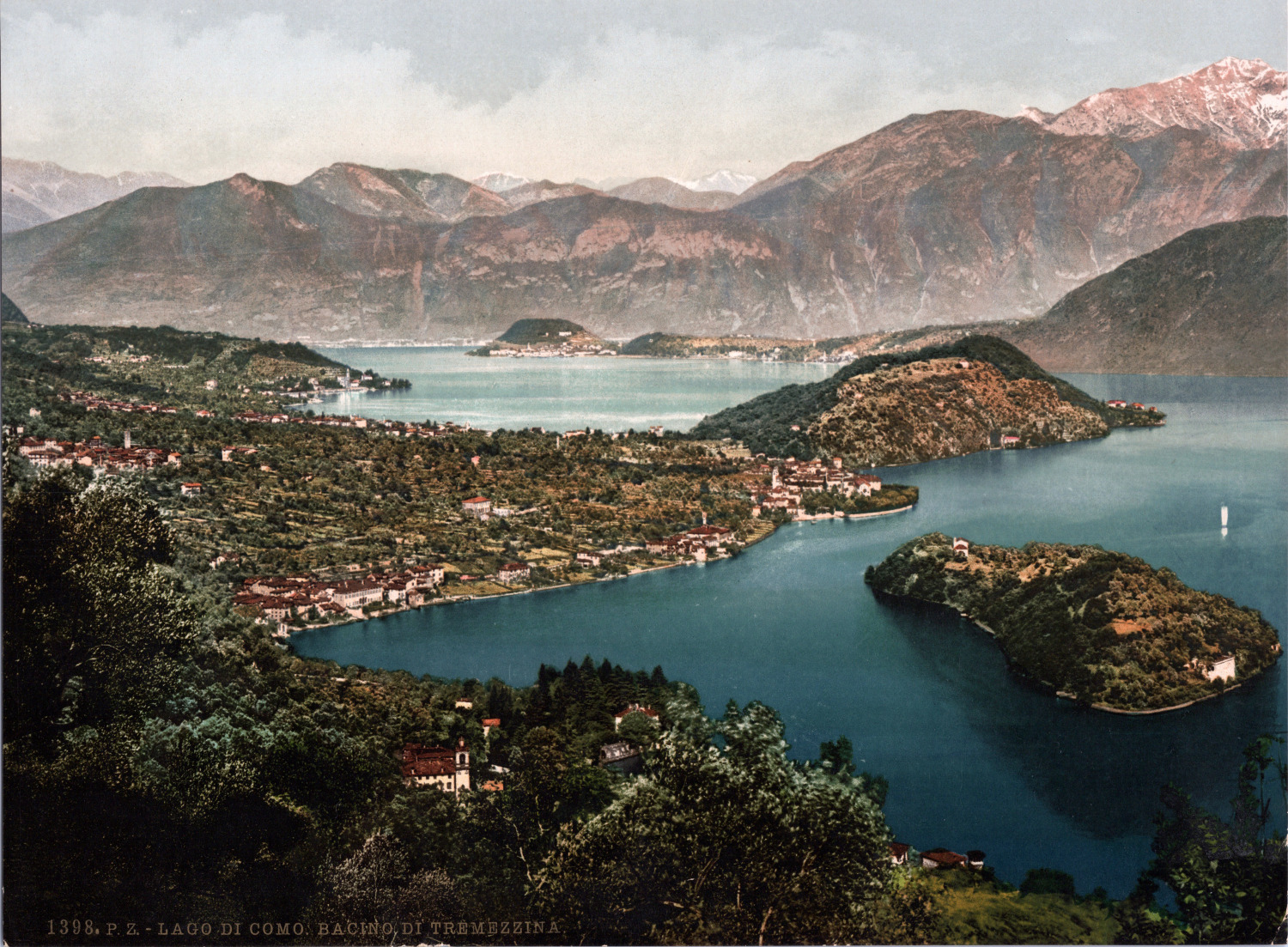 Italy, Lake Como. La Boja di Tremezzina. vintage print photochromie, vinta
