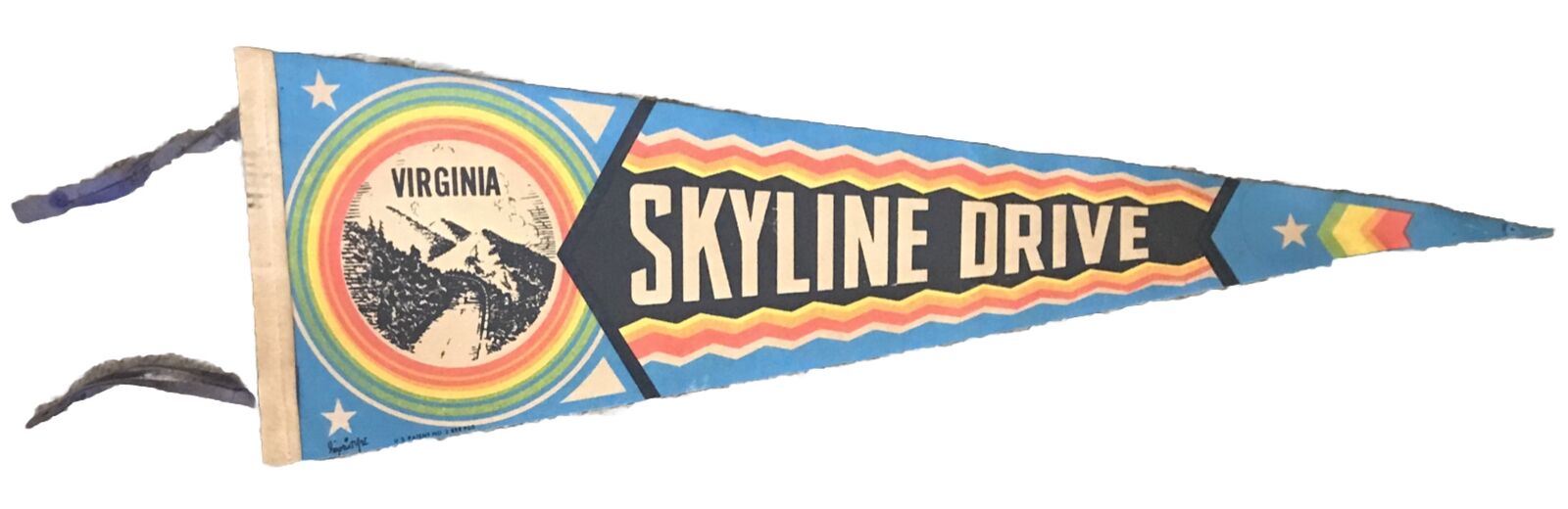 Vtg Skyline Drive Virginia Graphic Colorful Blue Orange Red White Pennant 25x8