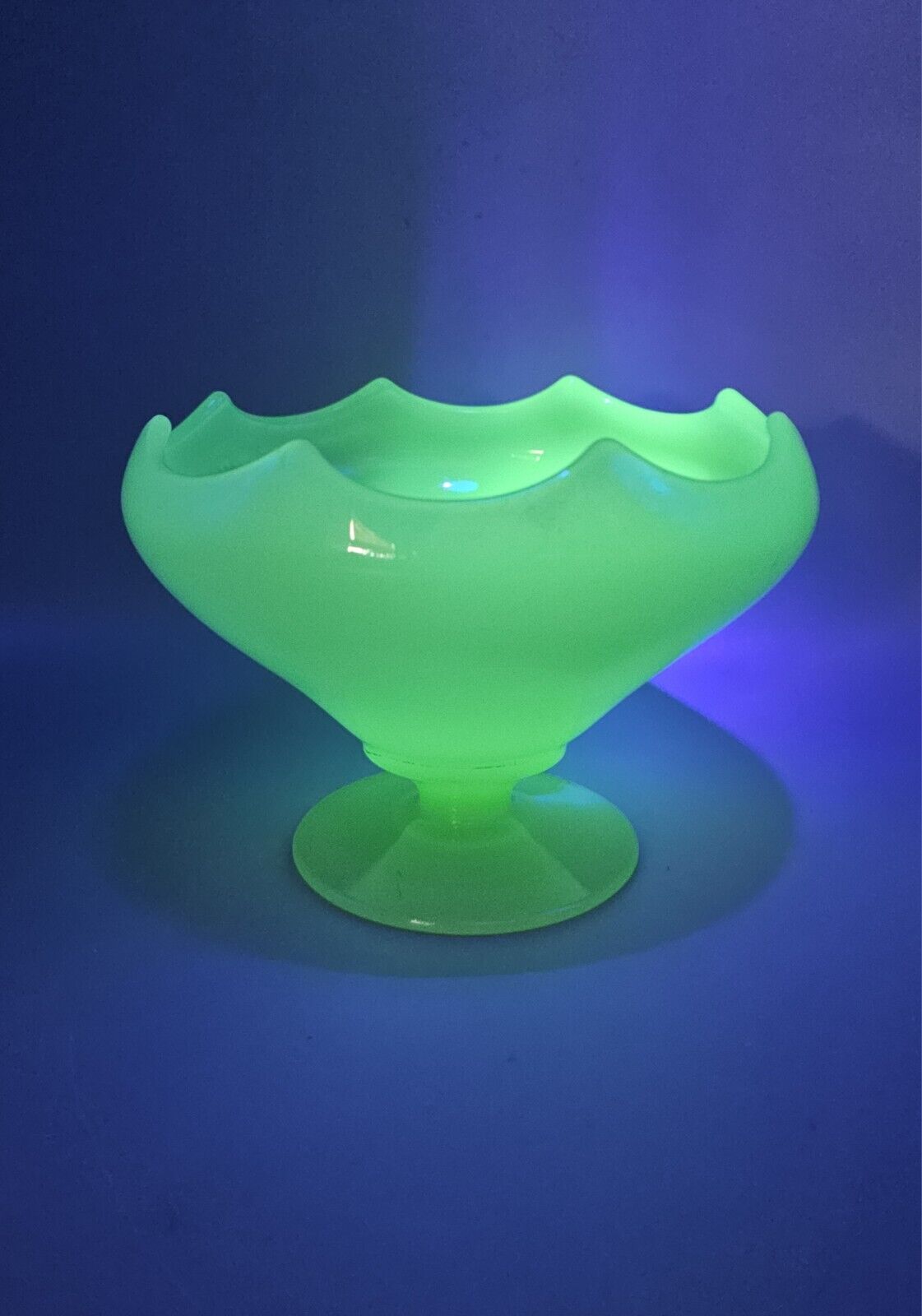 Rare Vintage Jadeite Art Deco Footed UV Compote Candy Dish - READ