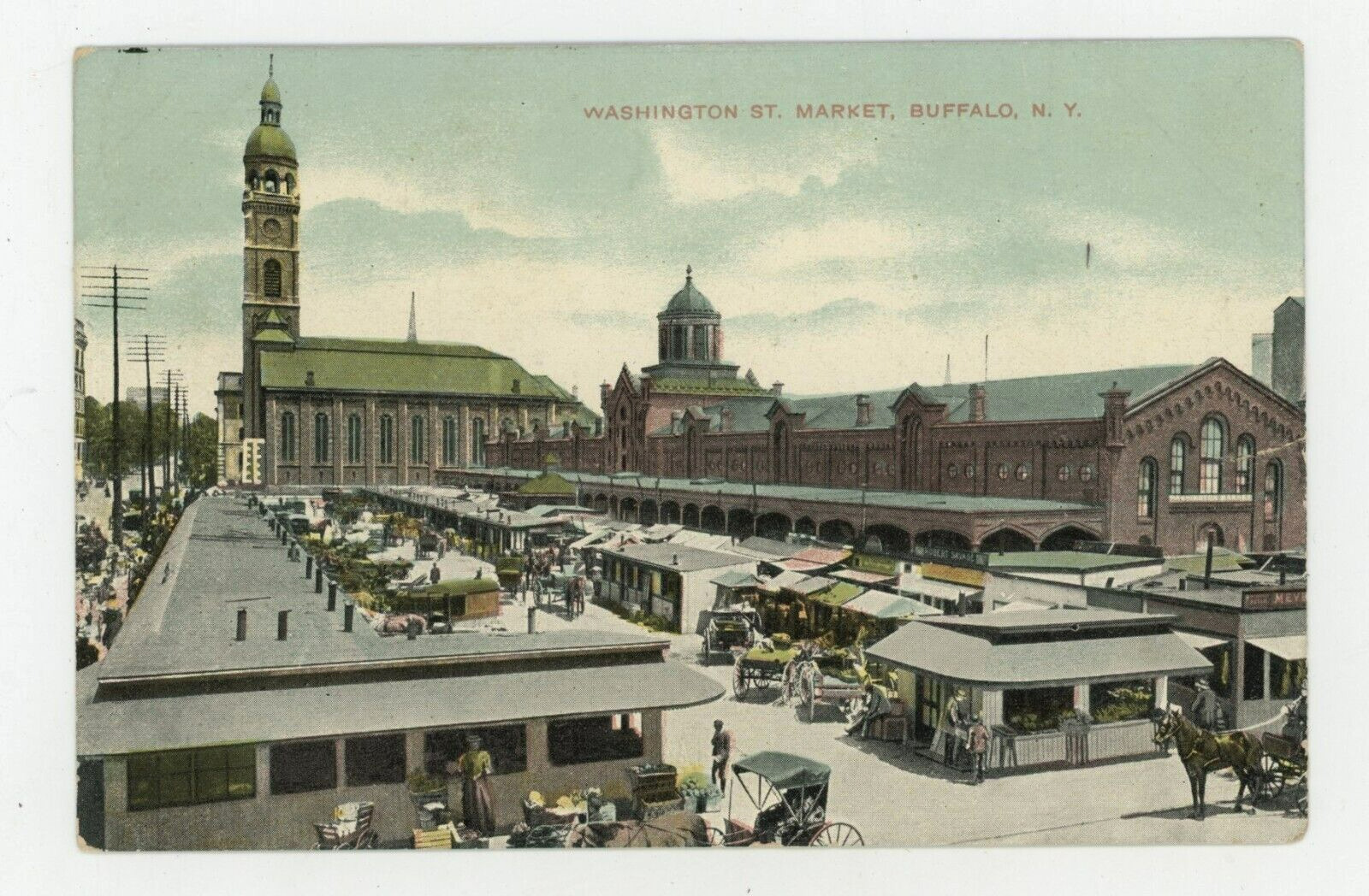 Vintage Postcard BUFFALO NY MARKET WASHINGTON ST POSTED  STAMP 1909