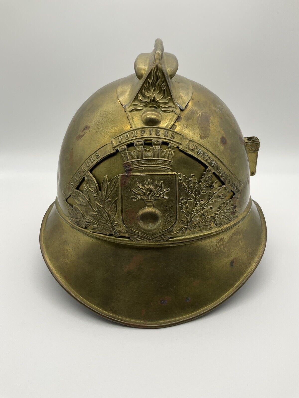 Antique Ca.1890s French Fireman's Brass Helmet