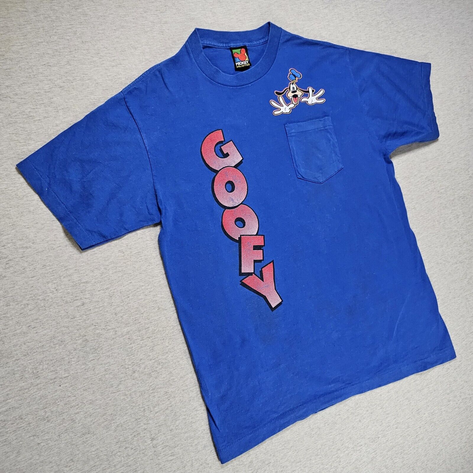 80s Vintage Disney Goofy Shirt Mickey Unlimited Adult MEDIUM Blue Single Stitch