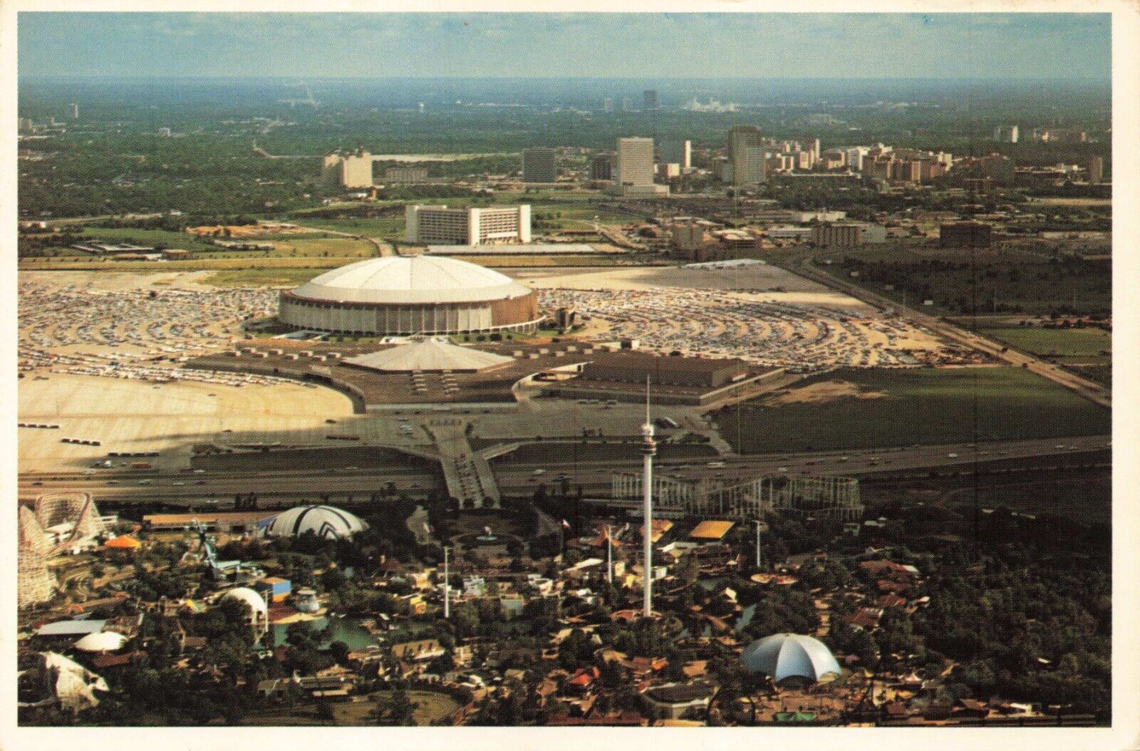 Postcard TX Houston Astrodome Oilers Astros Astroworld Amusement Park Astrohall