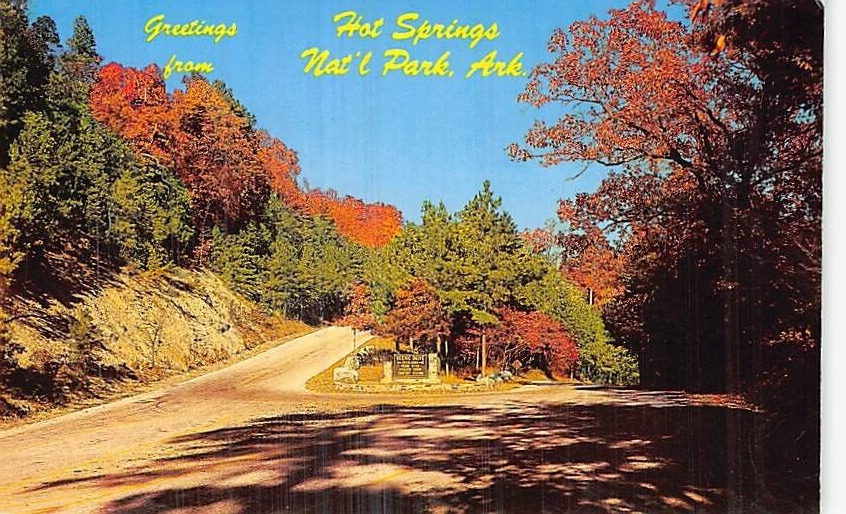 Postcard AR: Greetings from Hot Springs National Park, Arkansas, Chrome