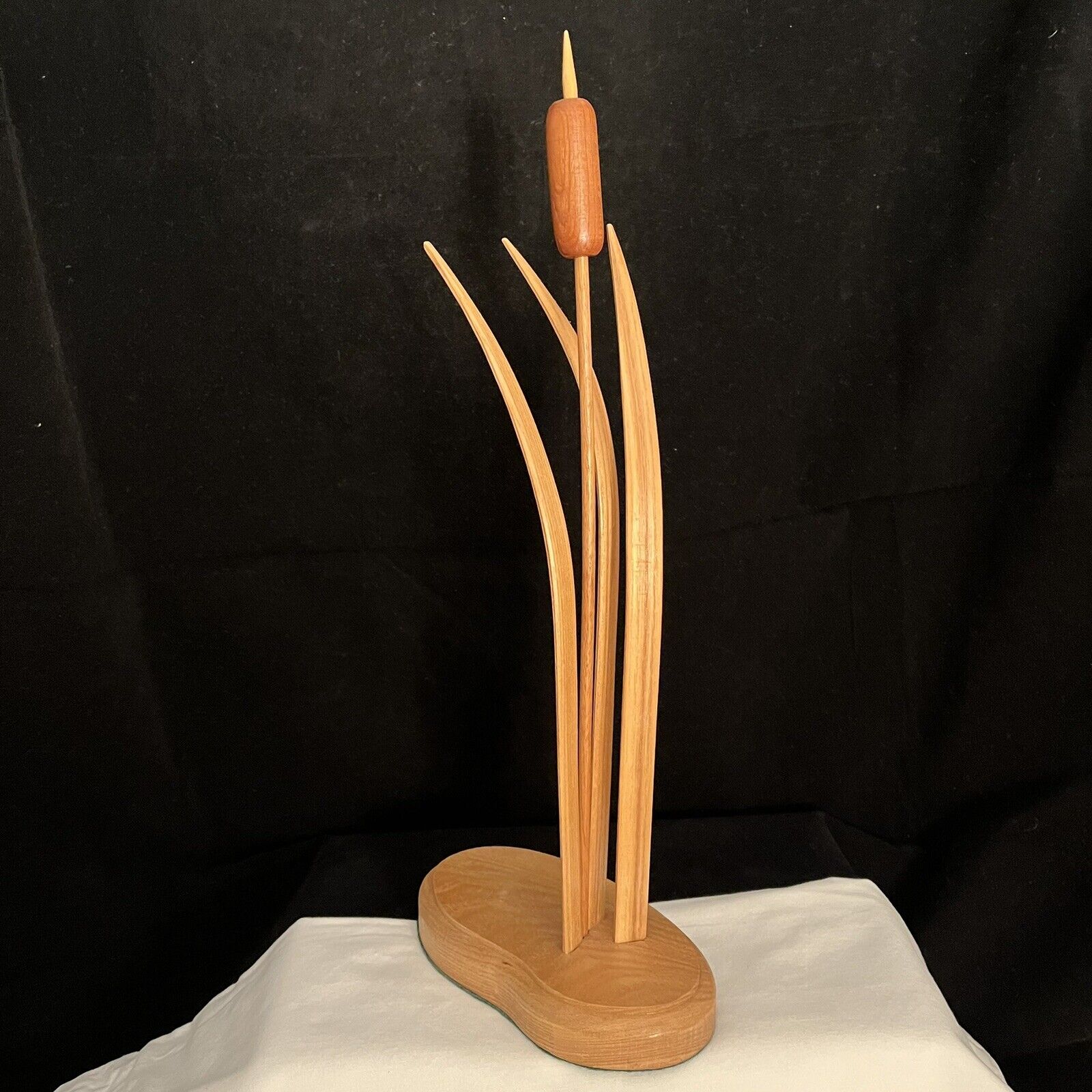 Vintage Wood Cattail Sculpture MCM Handcrafted 14\