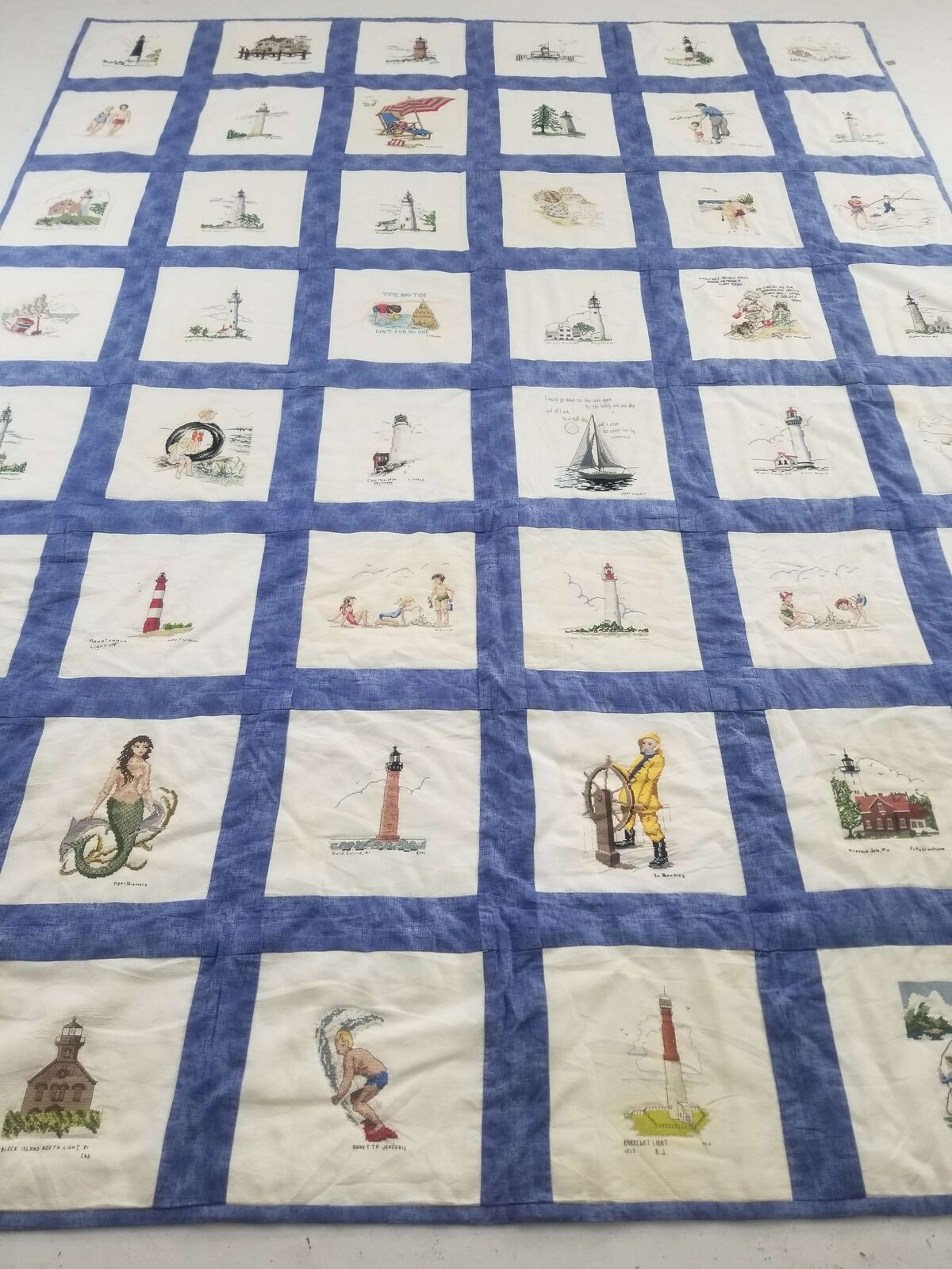 Vintage Feed Sack Hand Pieced Town Quilt 81x77 inch