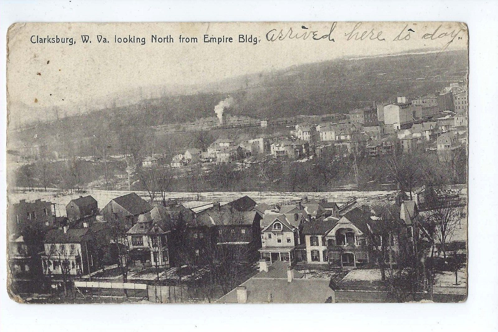 Clarksburg Looking North Postcard Empire Building Train West Virginia 1906