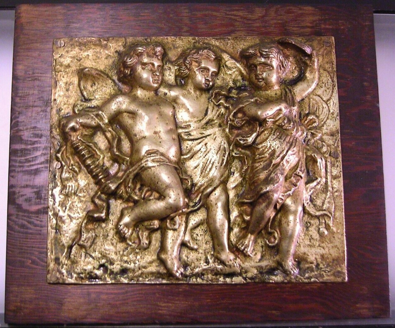 Antique 19th C French or Italian Relief Bronze Cherub Cupid Bronze Plaque