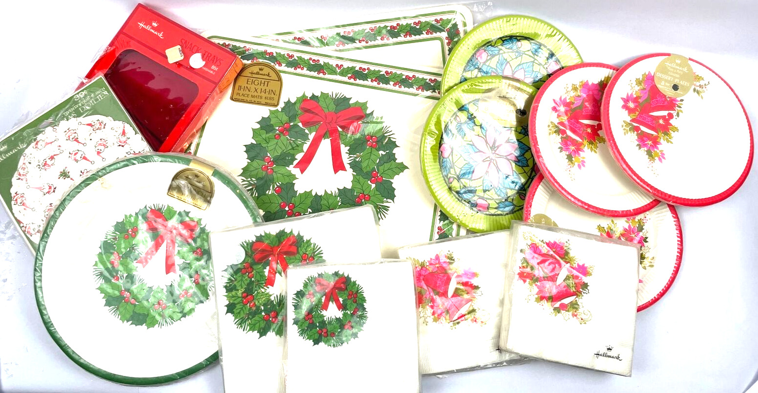 Vintage Hallmark Christmas Paper Plate Napkin Placemat Wreath Bell Lot