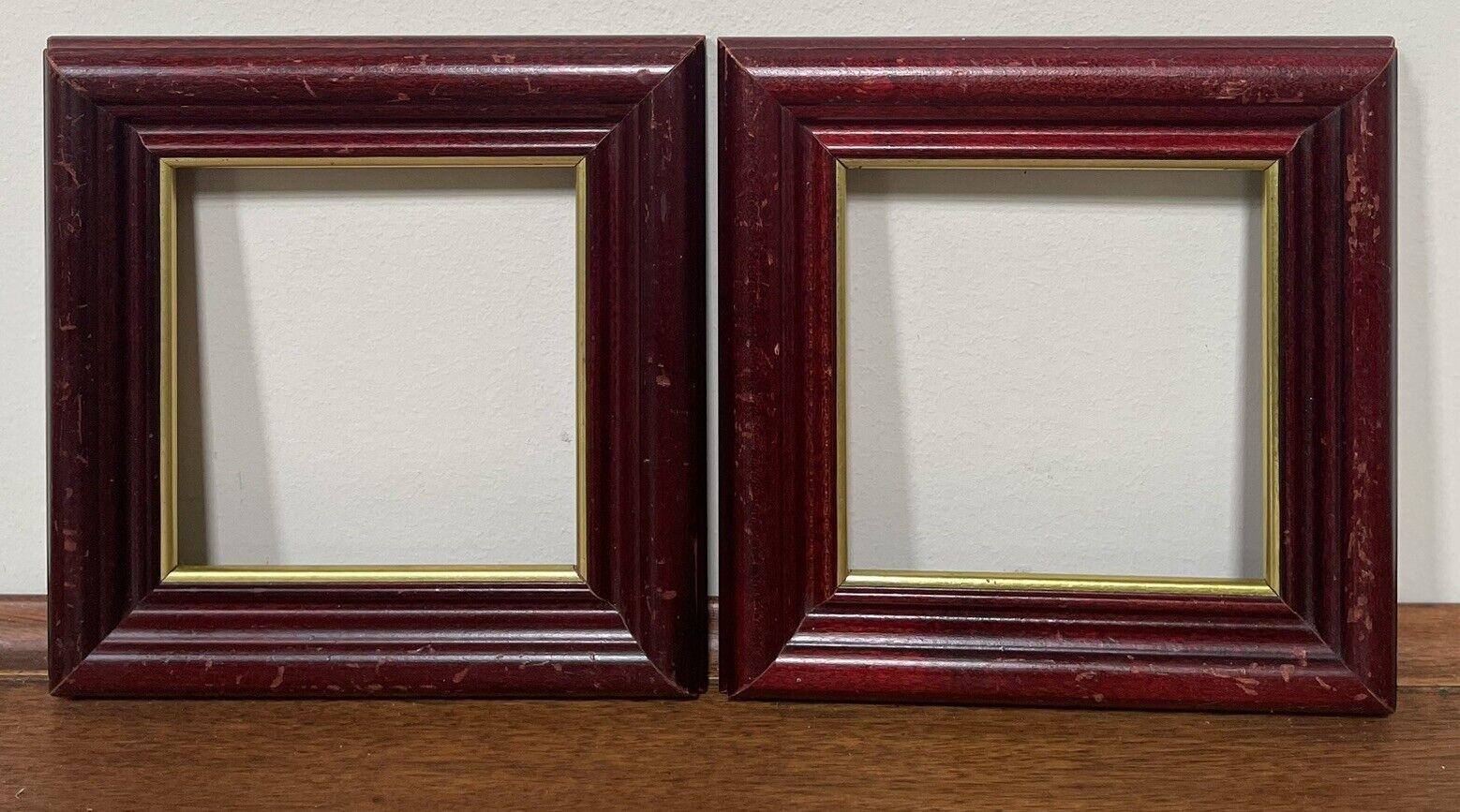 Vintage Pair of Wooden Square Frames with Gilded Inner Layer 7.5”x7.5”x1”/5”x5”