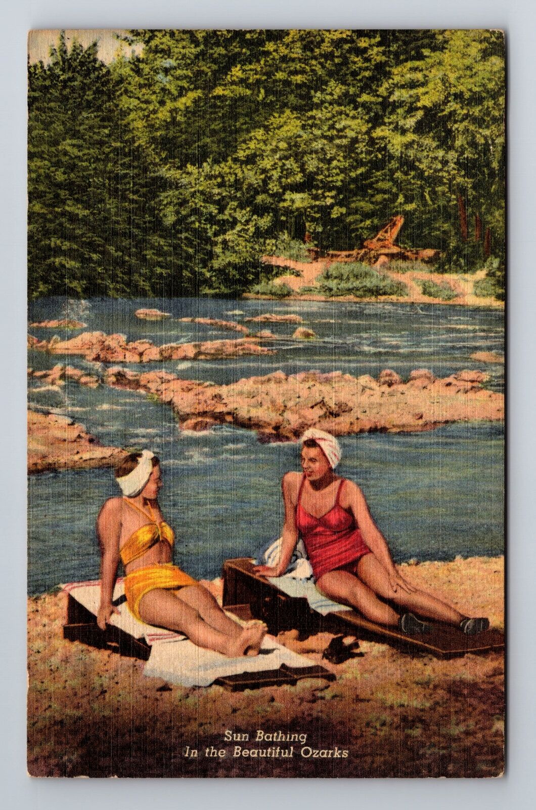 Ozarks AR-Arkansas, Sun Bathing, Antique, Vintage Souvenir Postcard