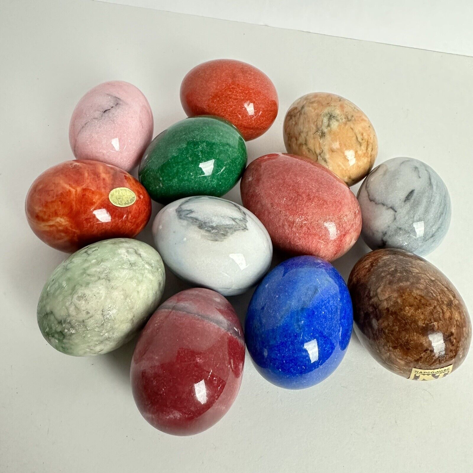 Lot of 12 Assorted Genuine Alabaster Marble Stone Italy Eggs Multi Bright Colors