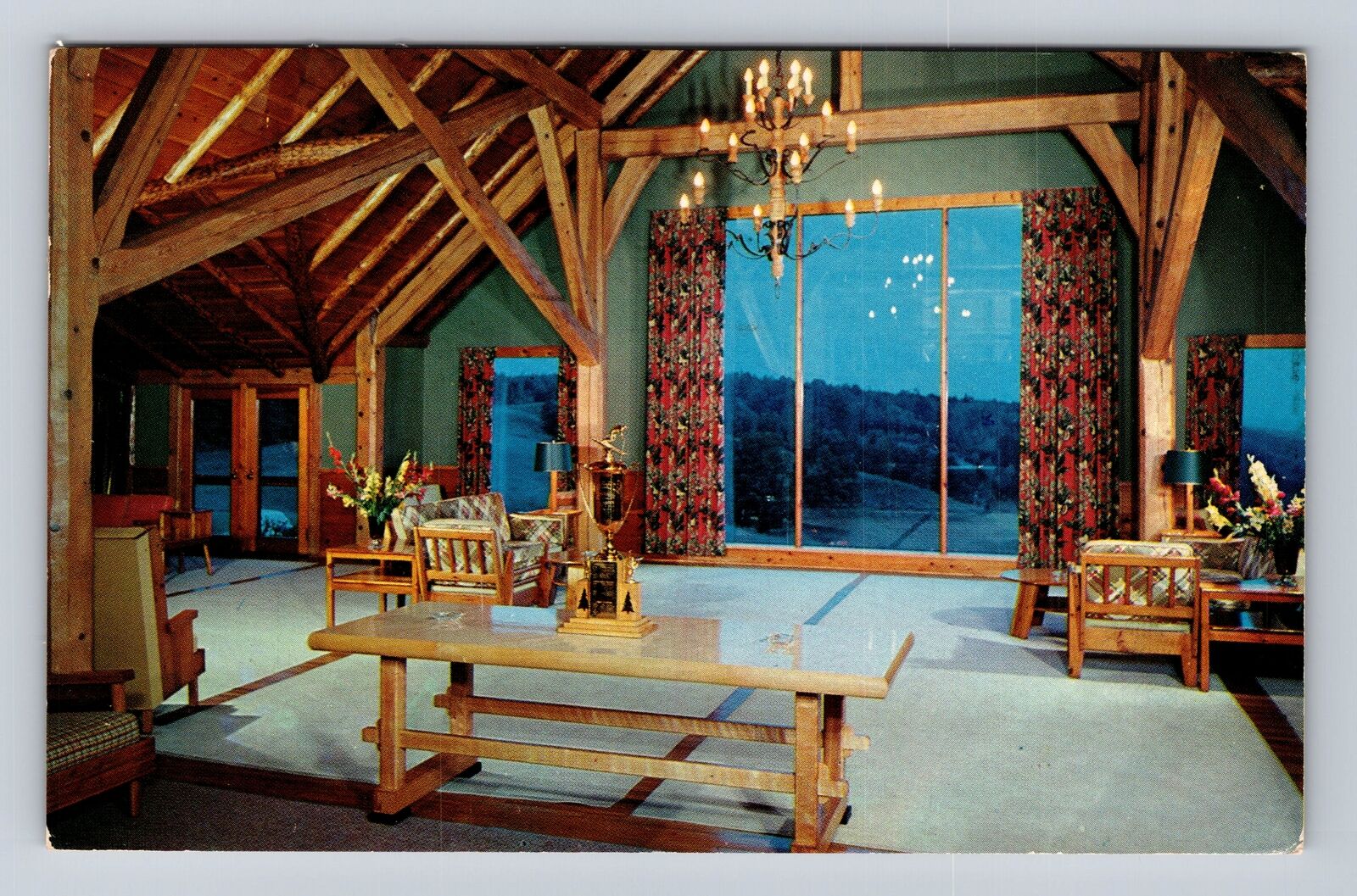 Gaylord MI-Michigan, Lobby The Main Lodge, Hidden Valley Vintage c1957 Postcard