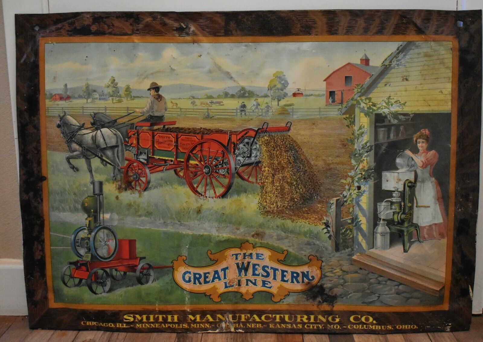 RARE THE GREAT WESTERN LINE SMITH MANUFACTURING Farm Equipment ADVERTISING SIGN