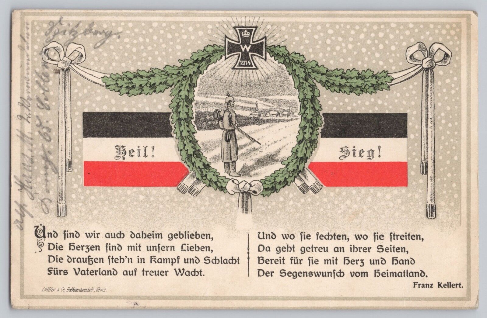 WWI German Propaganda Postcard Iron Cross Imperial Flag Oak Leaf Posted 1915