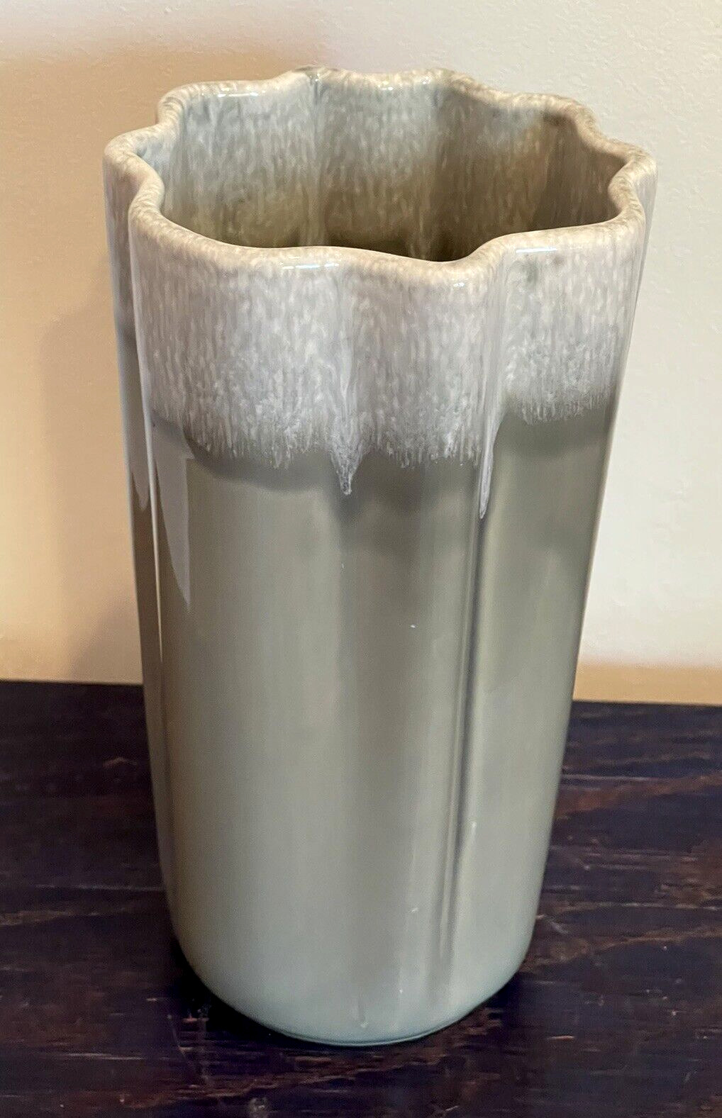 Vintage Coronet 210 Hull 9” Vase Gray Drip Glaze Ceramic Mid Century Modern