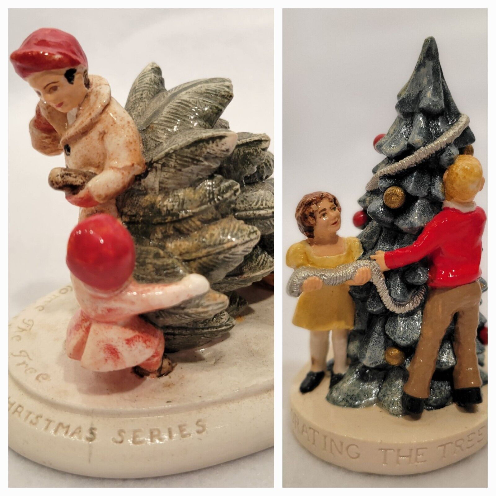 Vtg Sebastian Miniatures: Bringing Home the Tree & Decorating the Tree NOS
