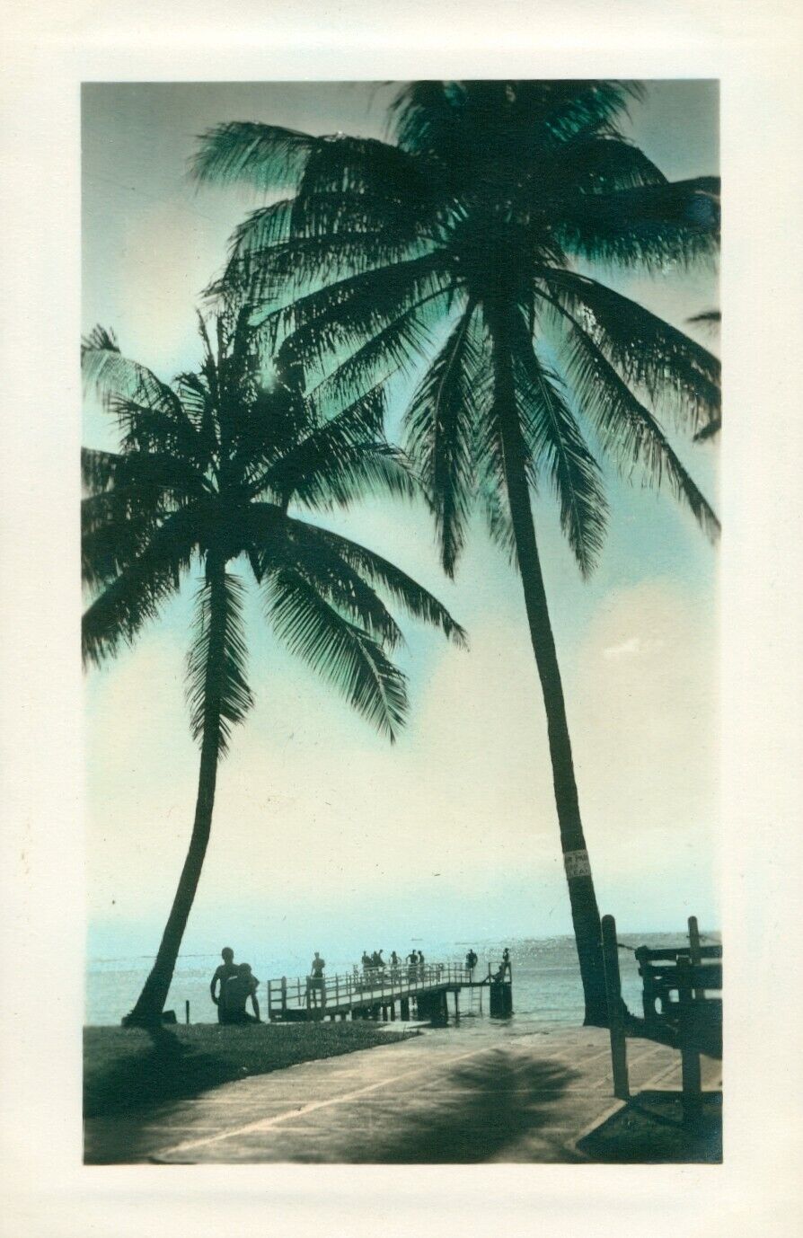 1930's Schofield soldier's hand colored Hawaii Photo  Waikiki small pier