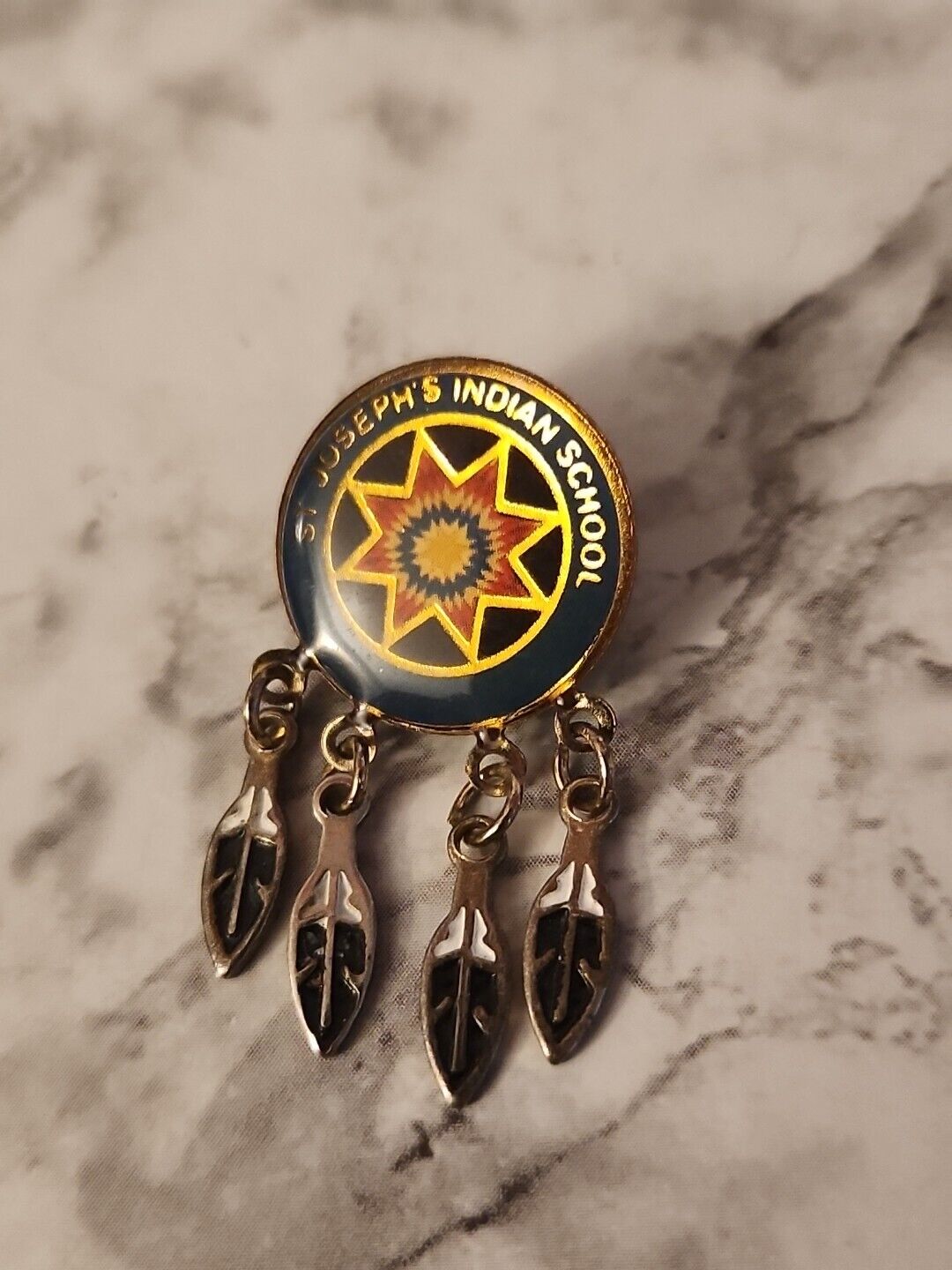 Vintage St Joseph's Indian School Dream Catcher Silver Tone Lapel Pin Hat Pin 