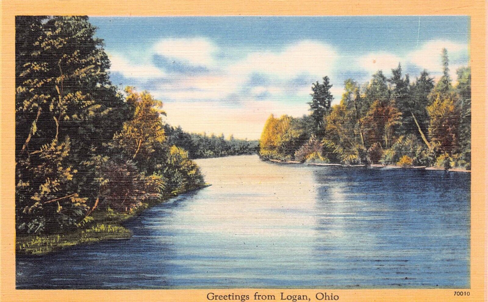 Logan OH Ohio Greetings Souvenir  Hocking County River View Vtg Postcard C35