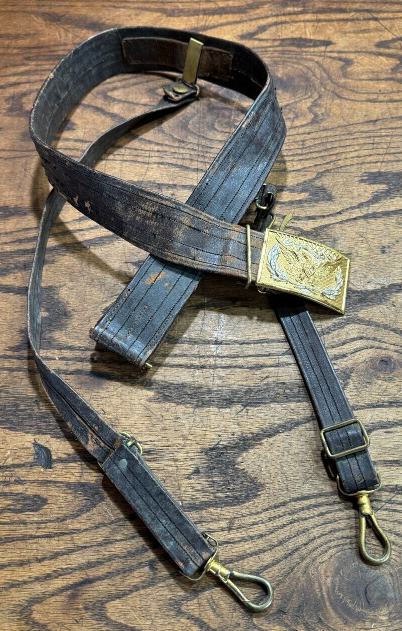 Vintage Indian Wars US Army Officer Sword Belt w Eagle Buckle