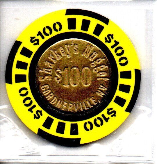 Sharkey's Nugget Casino Gardnerville Nevada 100 Dollar Gaming Chip as pictured