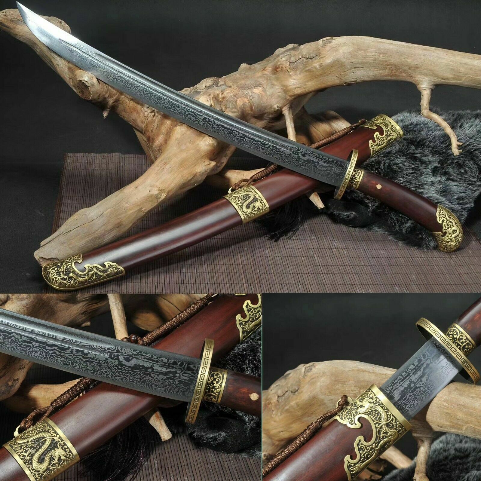 Handmade Chinese Sword Damascus Folded Steel Qing Dynasty Sword Sharp Blade
