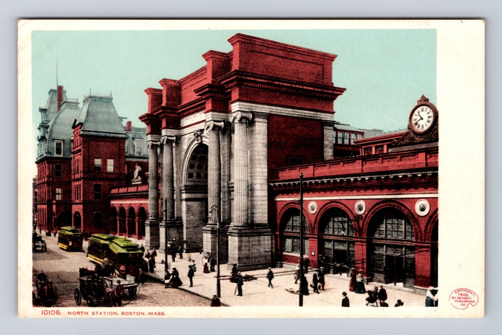 Boston MA-Massachusetts, North Station, Train, Depot, Tramway, Vintage Postcard