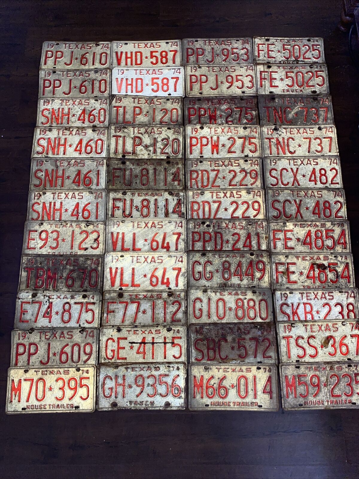 1974 Vintage All Texas License Plate Lot Of 44 (13 Sets) See Description