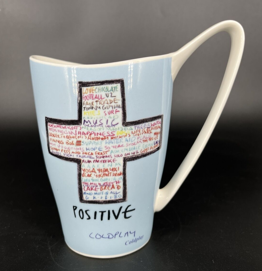 COLDPLAY Positive Whatever It Takes Coffee Mug Cup Blue Churchill