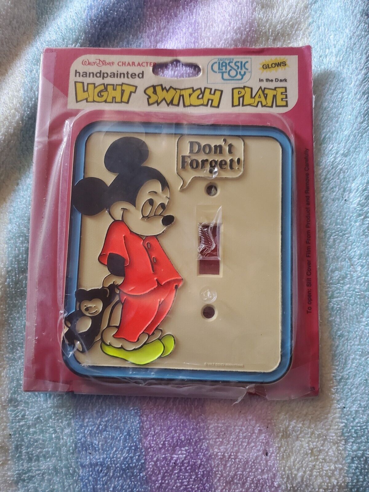 Mickey Mouse Vintage Disney  Light Switch Plate Cover, Dont Forget, New, Glows