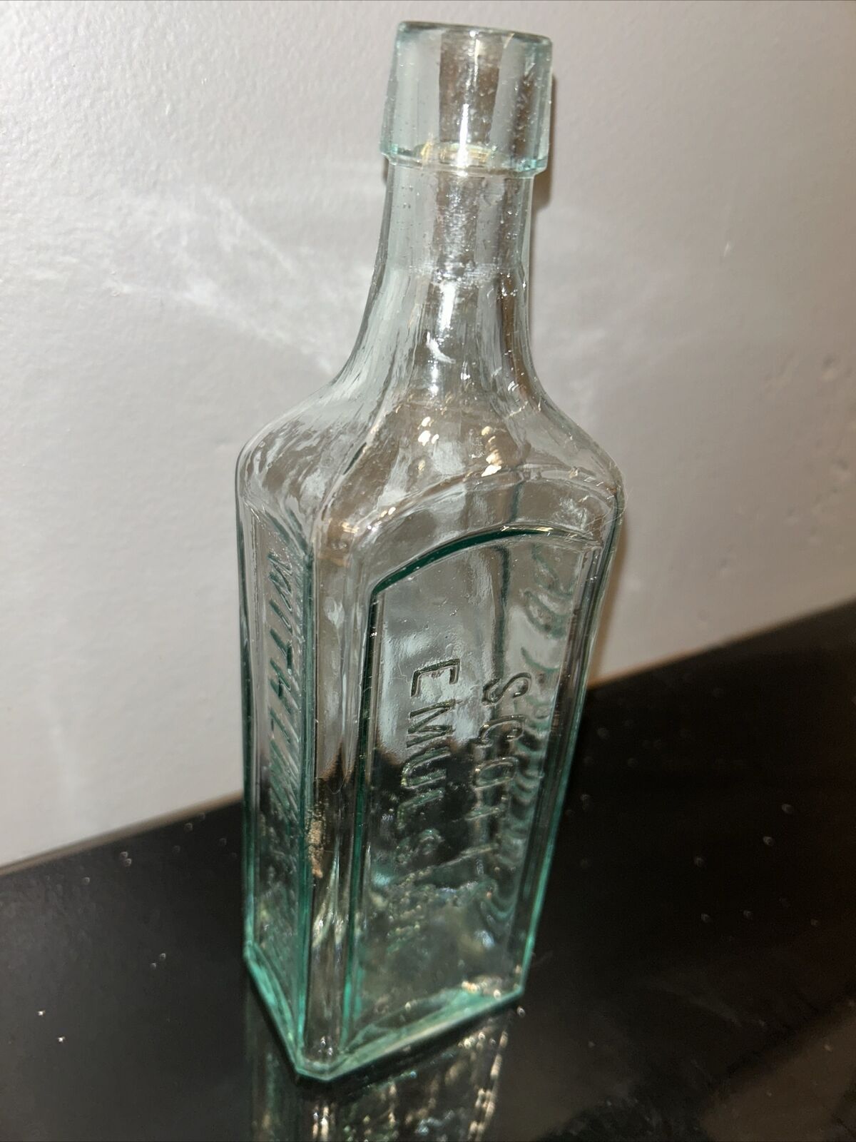 Large Antique Aqua Scott\'s Emulsion Cod Liver Oil Medicine Bottle.