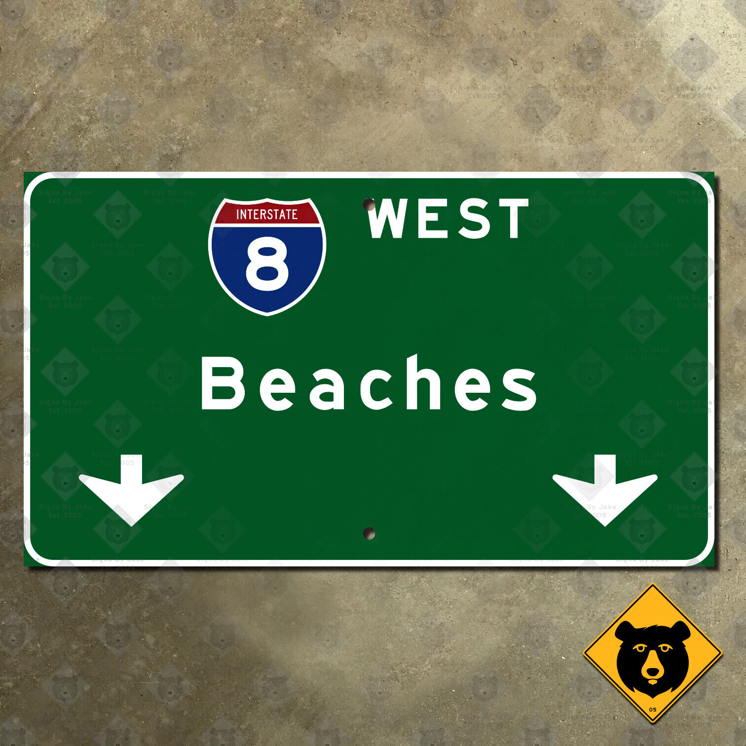 California Interstate 8 west Beaches highway freeway road sign San Diego 21x12