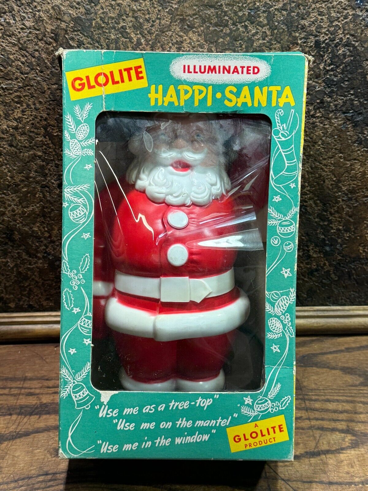 Vintage  GloLite Happi Santa Glo Christmas Tree Top / Xmas Lamp Light w Orig Box