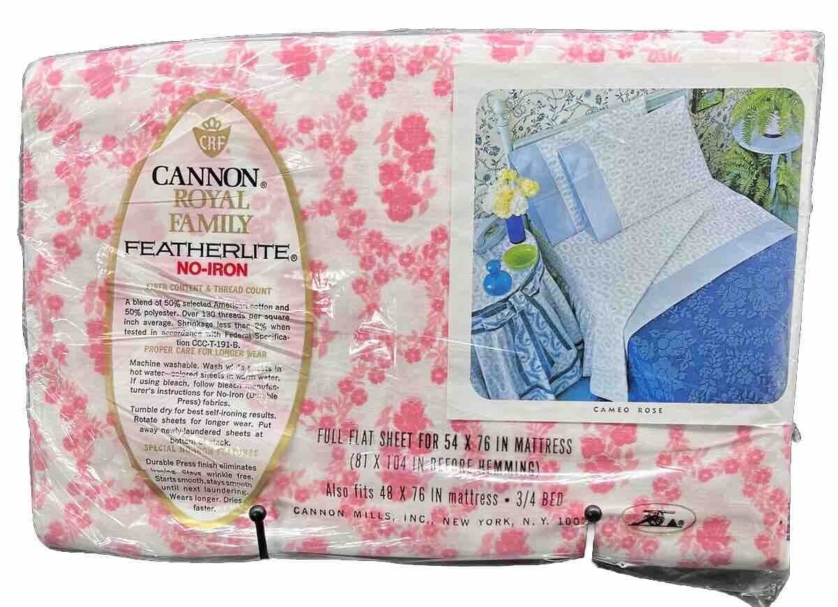 Cannon Royal Family Full Flat Sheet Featherlite Pink Cameo Rose NOS Vintage
