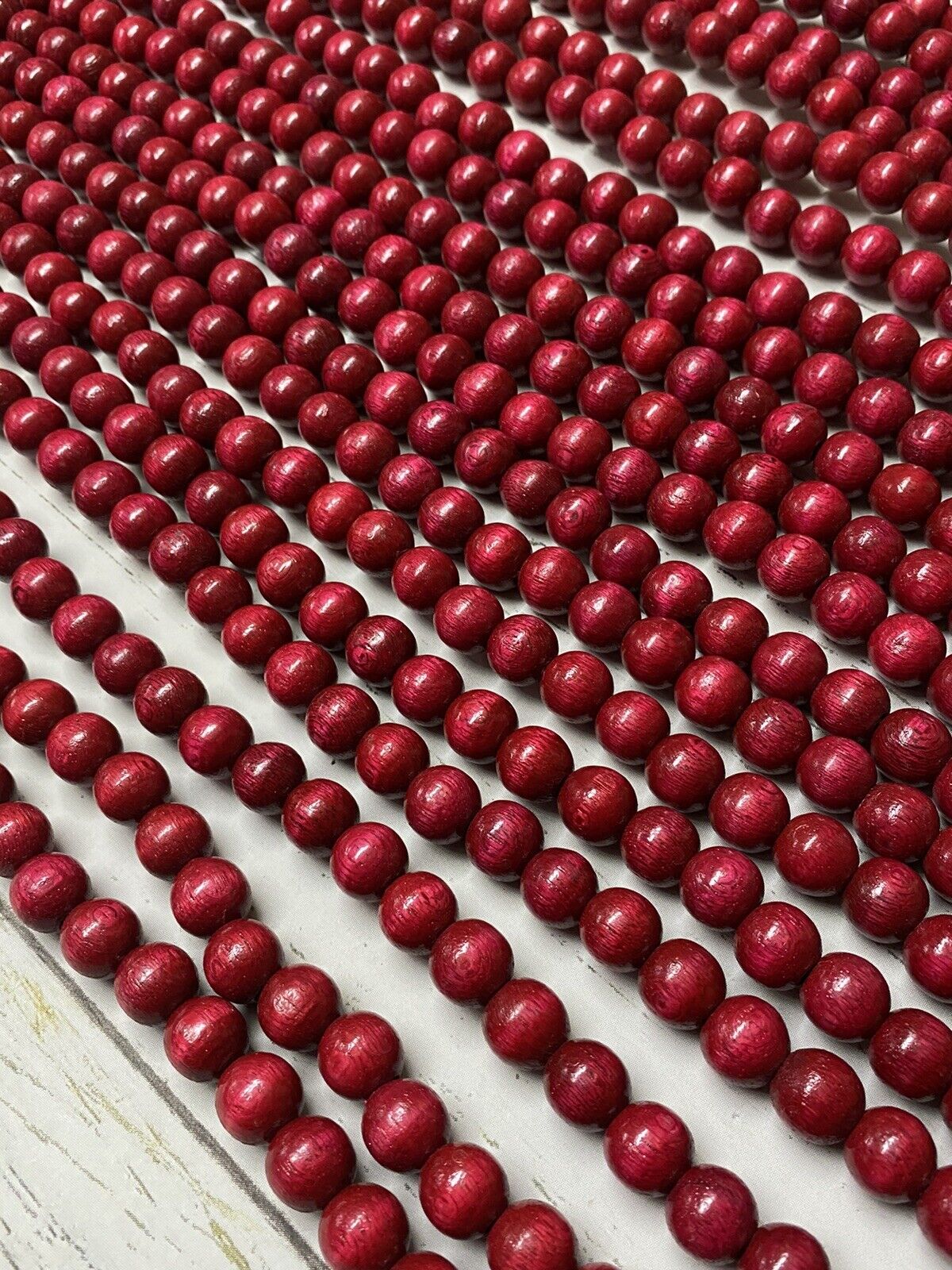 10 Vintage Christmas Tree Garlands, Red Wooden Cranberry Beads 9' each 90’ total