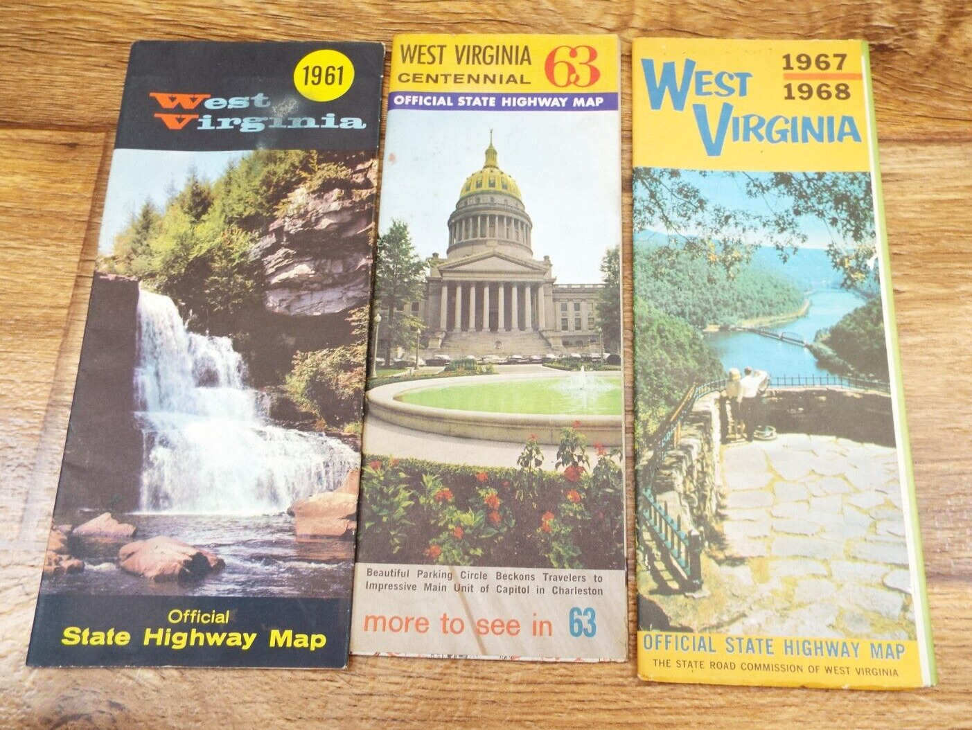 3-Vintage 1961/63/67 West Virginia HIGHWAY Road Maps