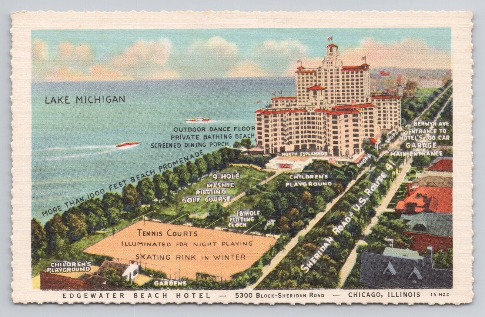 Edgewater Beach Hotel Chicago Illinois Linen Postcard No 3307