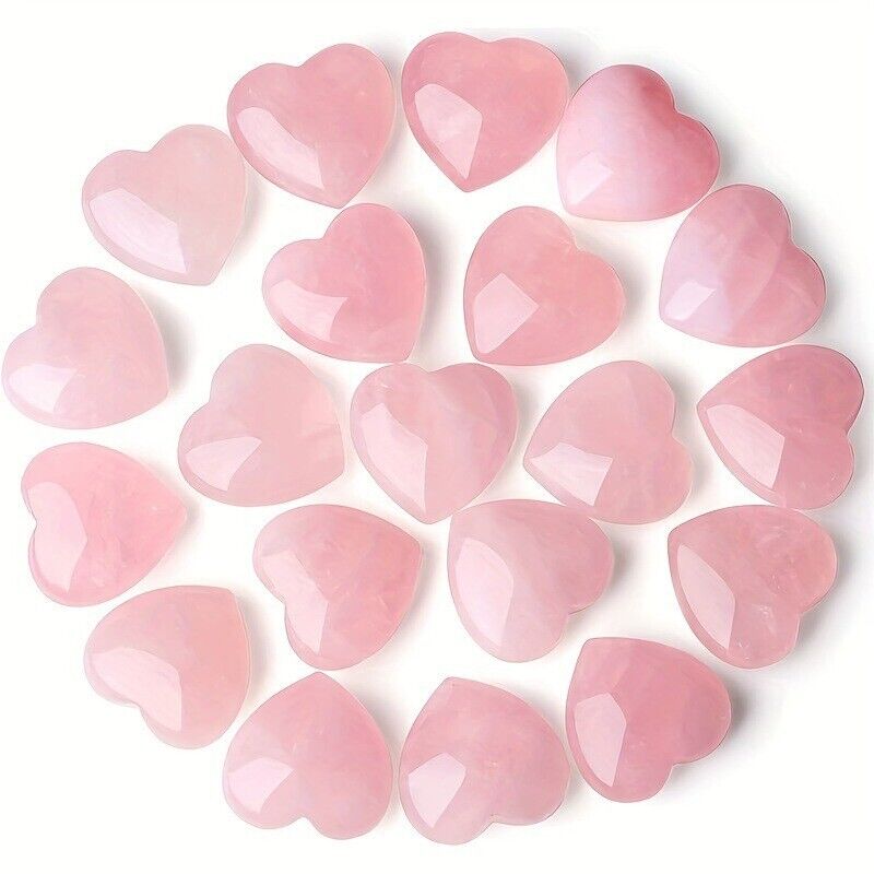 35Pcs Natural Rose Quartz Crystal Stones 20mm Heart Shaped Love Palm Worry Stone