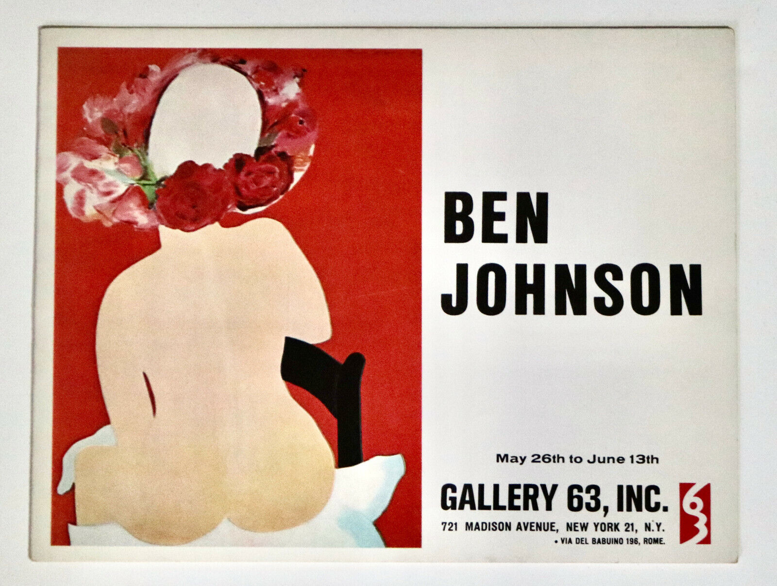 BEN JOHNSON Gallery 63 NYC exhibit brochure 1964 abstract female nudes