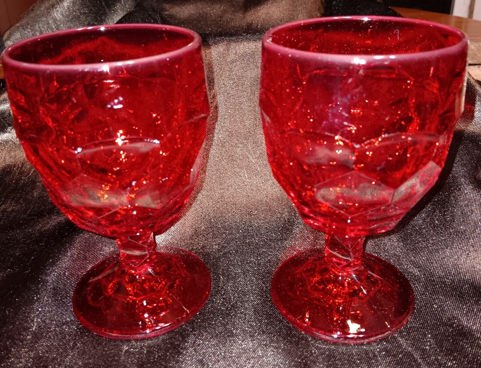 Viking Ruby Red Glass Georgian Water Goblets Lot of 2    5.75 inch tall