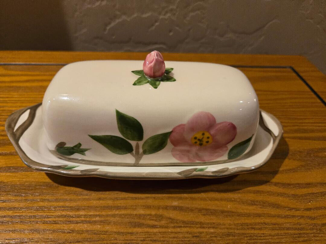 Franciscan Desert Rose Butter Dish with Rose Bud Finial Top