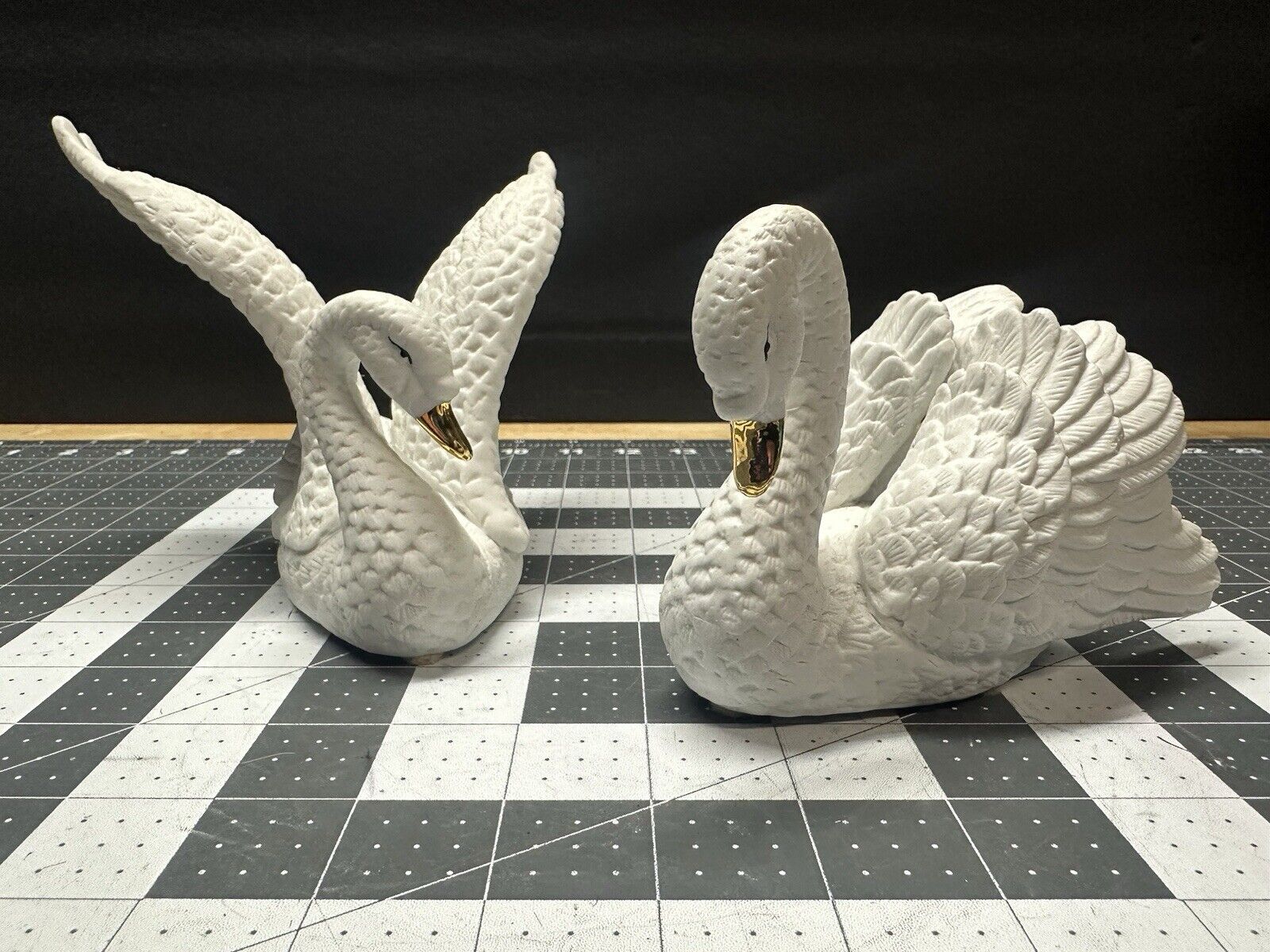 Vintage Pair of White Swans With Intricate Details Gold Beaks Beautiful Stances